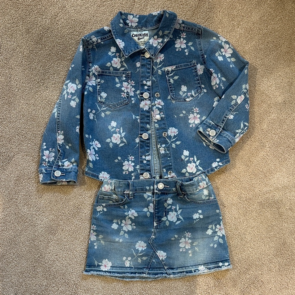 OshKosh B'gosh Blue Floral Denim Jacket and Skirt Set